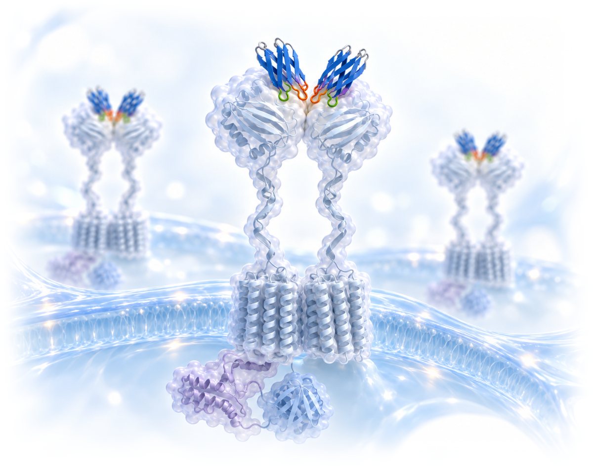 Biologic binding mGlyR on a neuron, HD Illustration of a precision biologic binding mGlyR receptors on the surface of a neuron